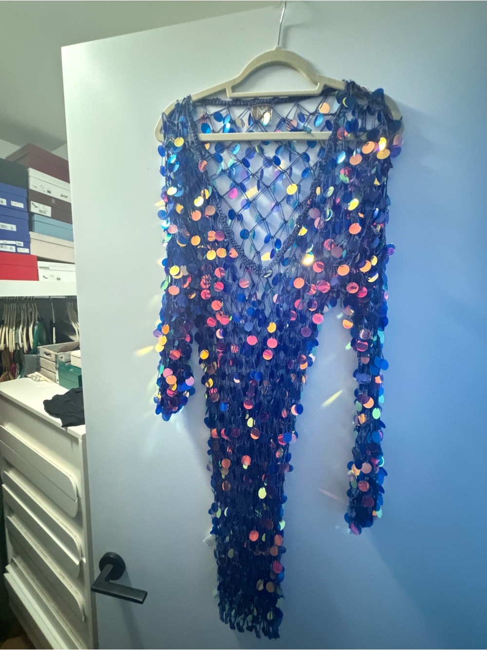 Milly Iridescent Sequin Navy Net Mini Dress